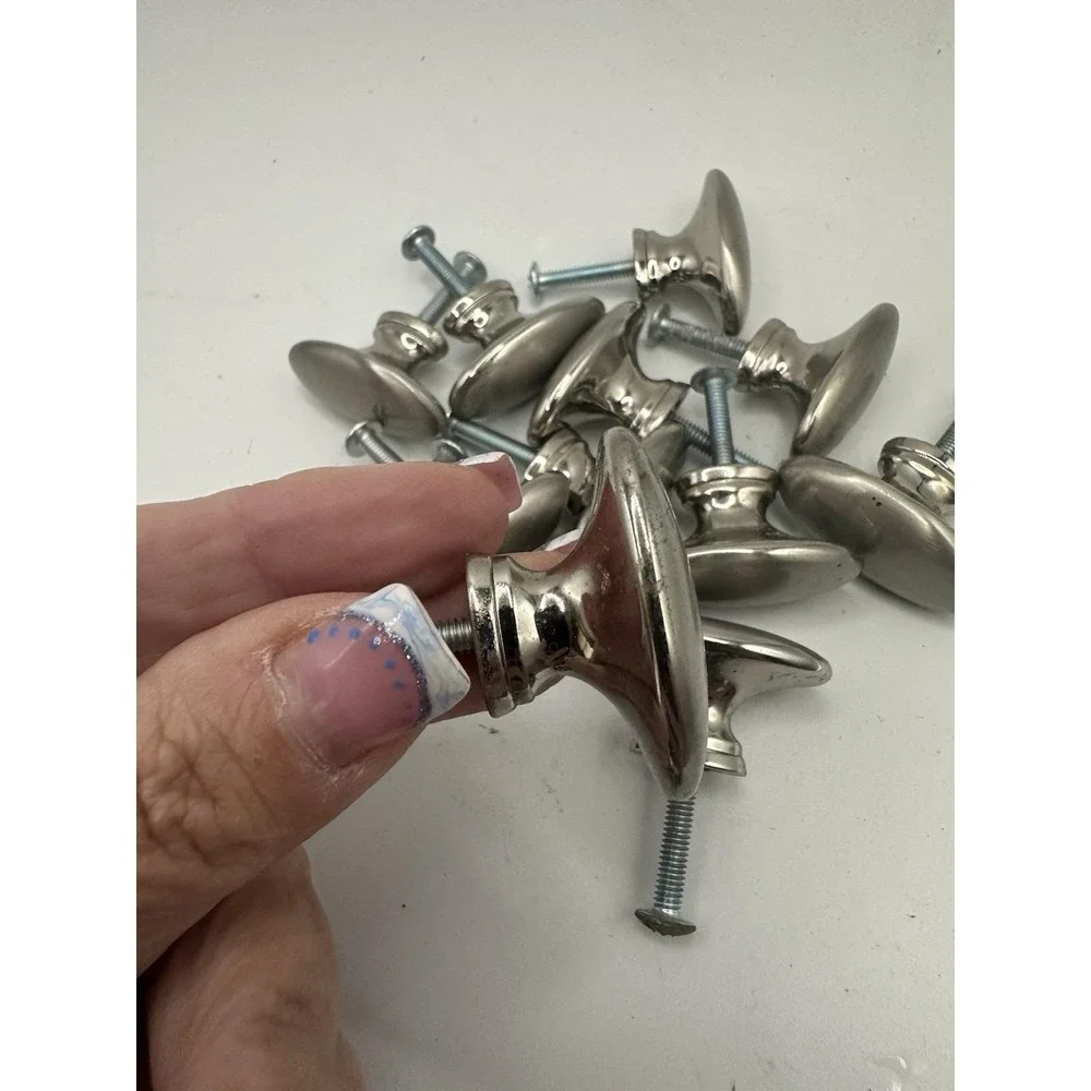Lot 12 Cabinet Drawer Knobs Hardware Oval Door Pulls Metal Brushed Nickel 1-5/8